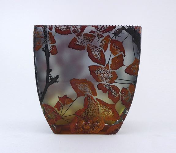 Mary Melinda Wellsandt - Etched Glass Vase, Gingko Red
